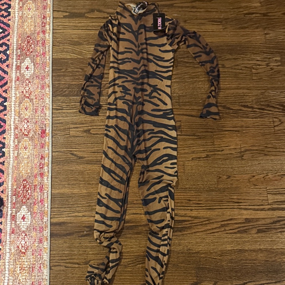 Dolls Kill Brown Tiger Print Jumpsuit Halloween Tiger Mesh
